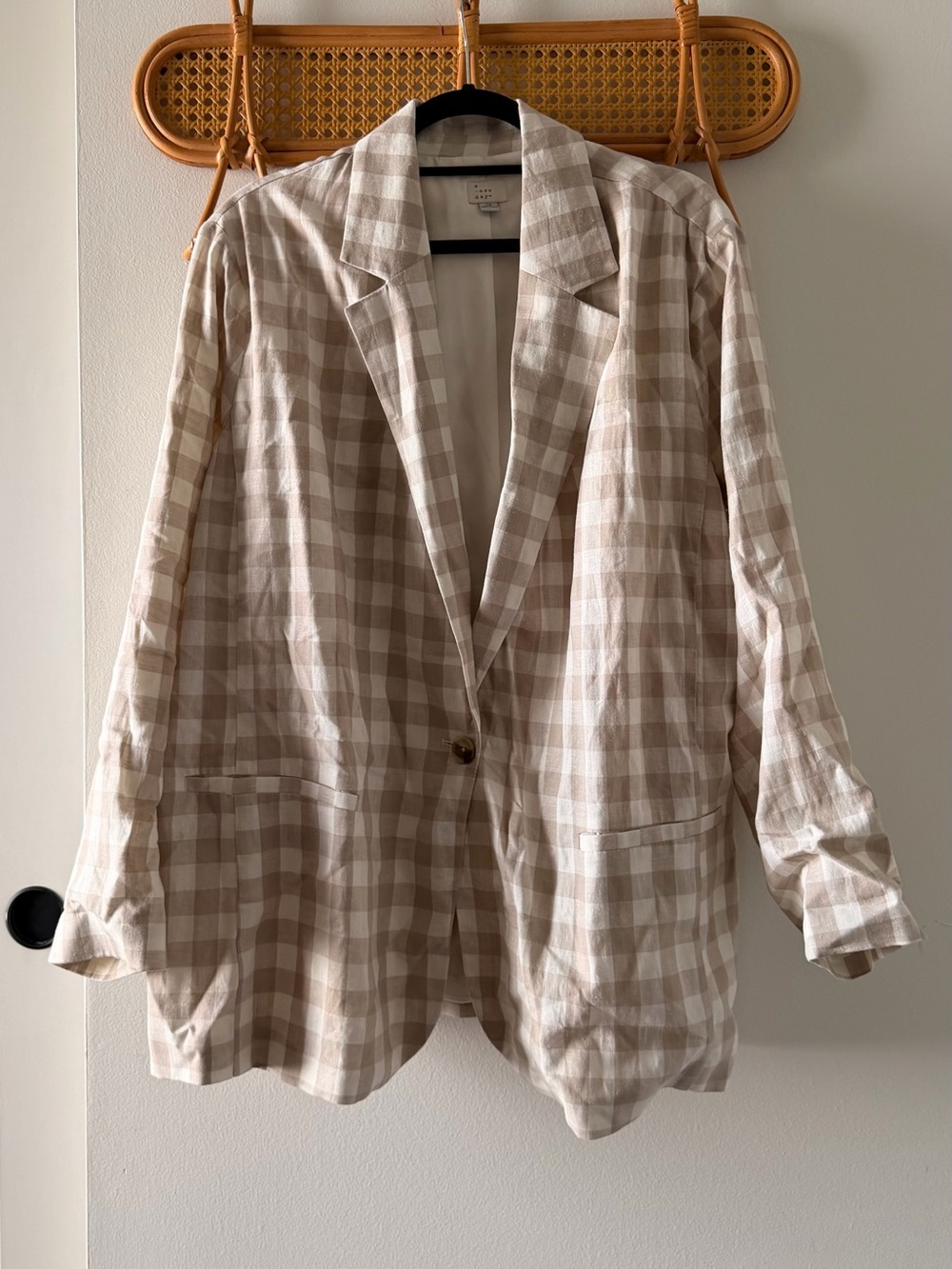 a new day Beige and White Gingham Blazer Tunic